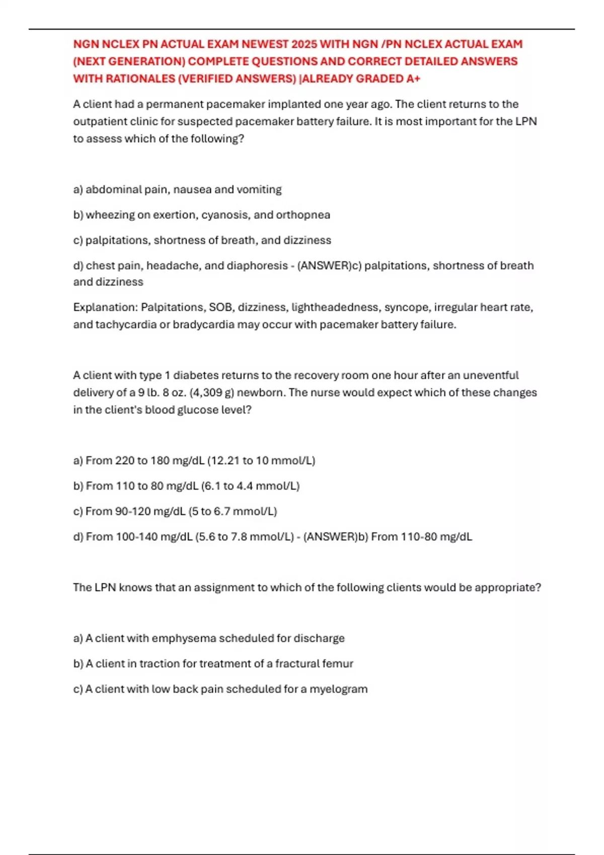NGN NCLEX PN ACTUAL EXAM NEWEST 2025 WITH NGN /PN NCLEX ACTUAL EXAM ...