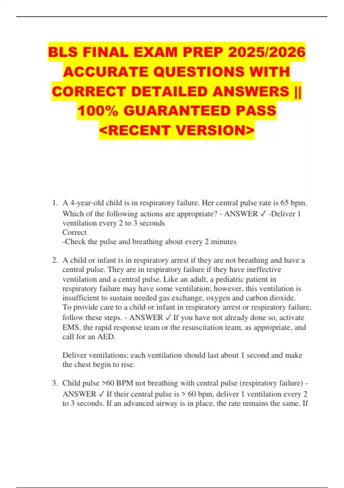 BLS FINAL EXAM PREP 2025/2026 ACCURATE QUESTIONS WITH CORRECT DETAILED ...