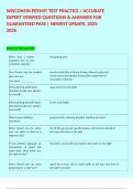 WISCONSIN PERMIT TEST PRACTICE &sol; ACCURATE EXPERT VERIFIED QUESTIONS & ANSWERS FOR GUARANTEED PASS &vert; NEWEST UPDATE&comma; 2025-2026  