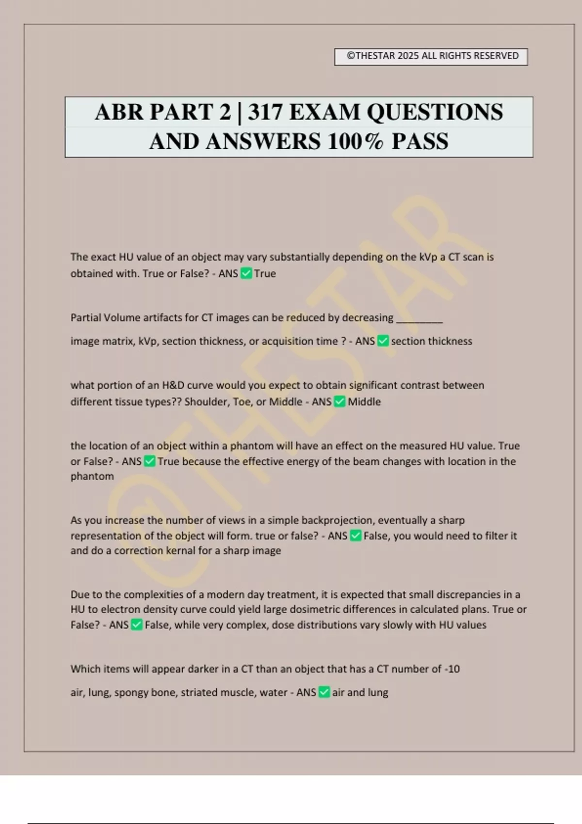 ABR PART 2 | 317 EXAM QUESTIONS AND ANSWERS 100% PASS - ABR - Stuvia US
