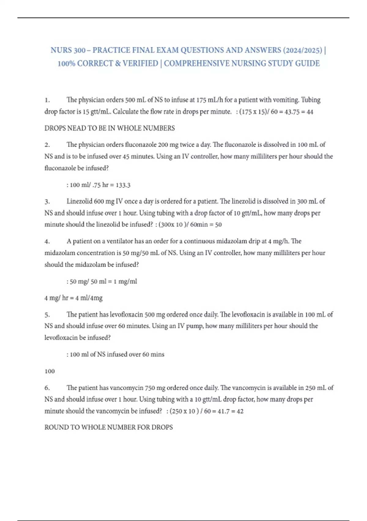 NURS 300 – PRACTICE FINAL EXAM QUESTIONS AND ANSWERS (2024/2025) | 100% ...