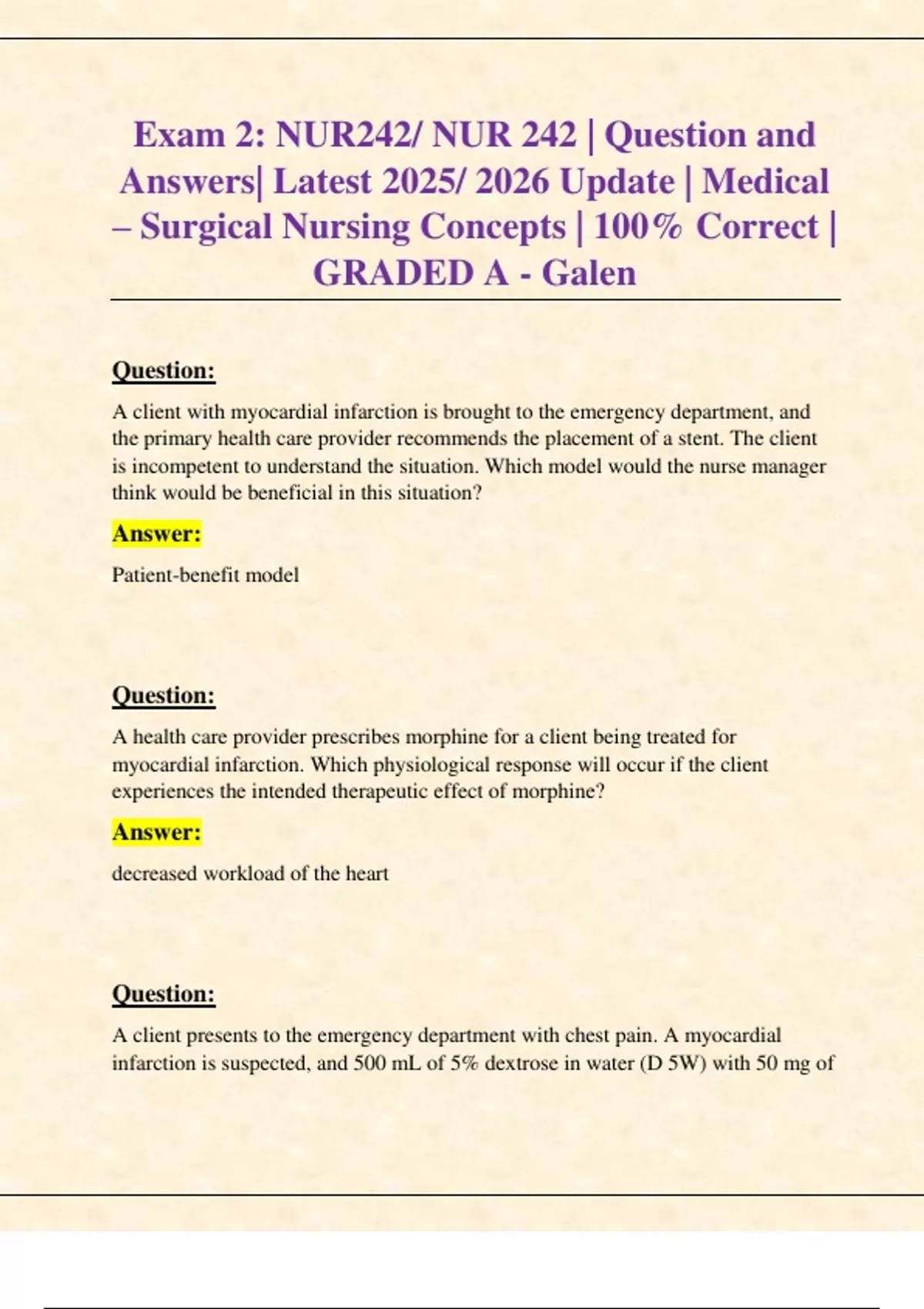 Exam 2: NUR242/ NUR 242 | Question and Answers| Latest 2025/ 2026 ...