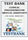 Test Bank For Clinical Procedures for Medical Assistants 10th Edition by Kathy Bonewit-West&comma; ISBN 978-0323377119&comma;All Chapters 1-23 Fully Covered&vert;&vert;Complete Guide A&plus;&vert;&vert;NEWEST VERSION&period;