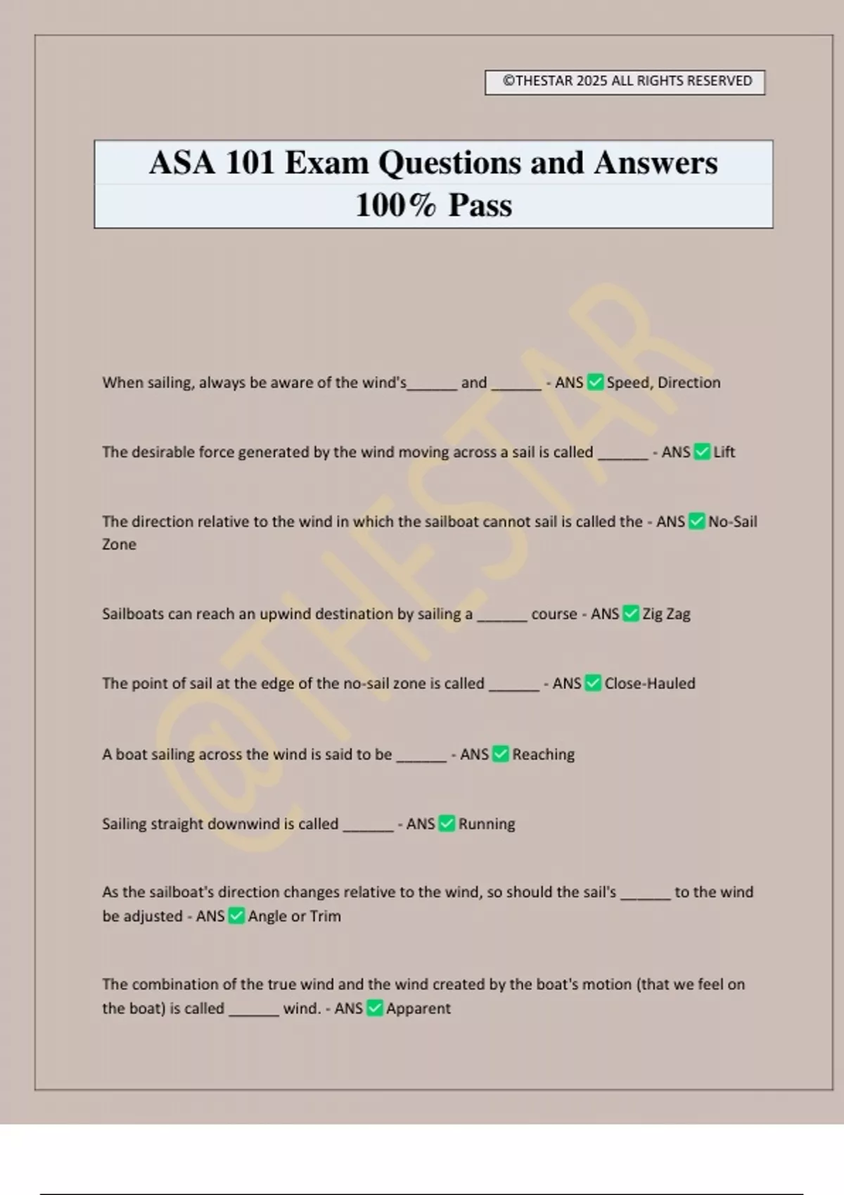 Asa Exam Path ASA 101 Exam Questions and Answers 100% Pass - ASA 101 - Stuvia US