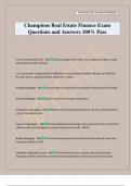 Champions Real Estate Finance Exam Questions and Answers 100&percnt; Pass