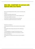 EDU 300 - CHAPTER 15 Learners with Special Gifts and Talents&period; QUESTIONS AND CORRECT ANSWERS