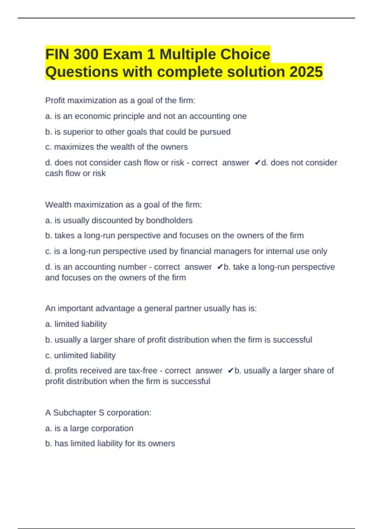 FIN 300 Exam 1: Ch. 5 & 6 Question and answers already passed 2025 ...