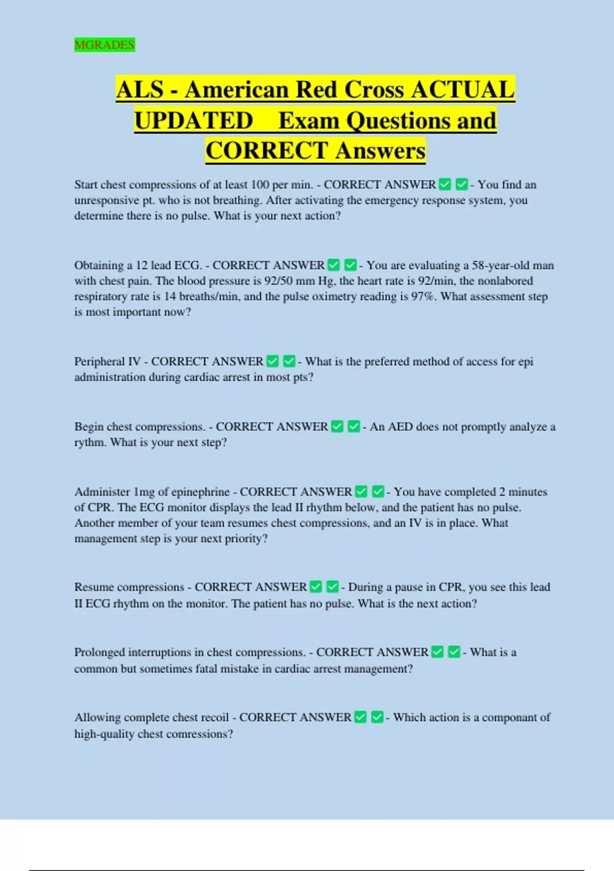 ALS - American Red Cross ACTUAL UPDATED Exam Questions and CORRECT ...