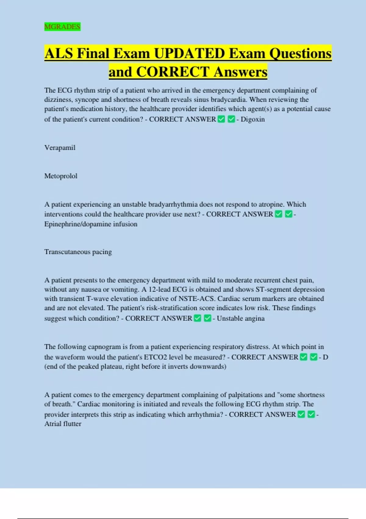 ALS Final Exam UPDATED Exam Questions and CORRECT Answers - ALS - Stuvia US