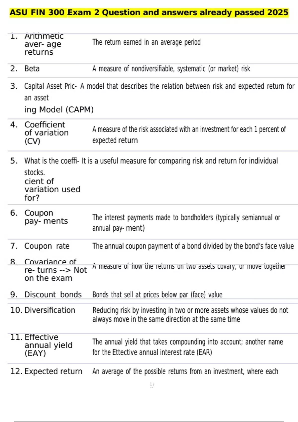 ASU FIN 300 Exam 2 Question and answers already passed 2025 - ASU FIN ...