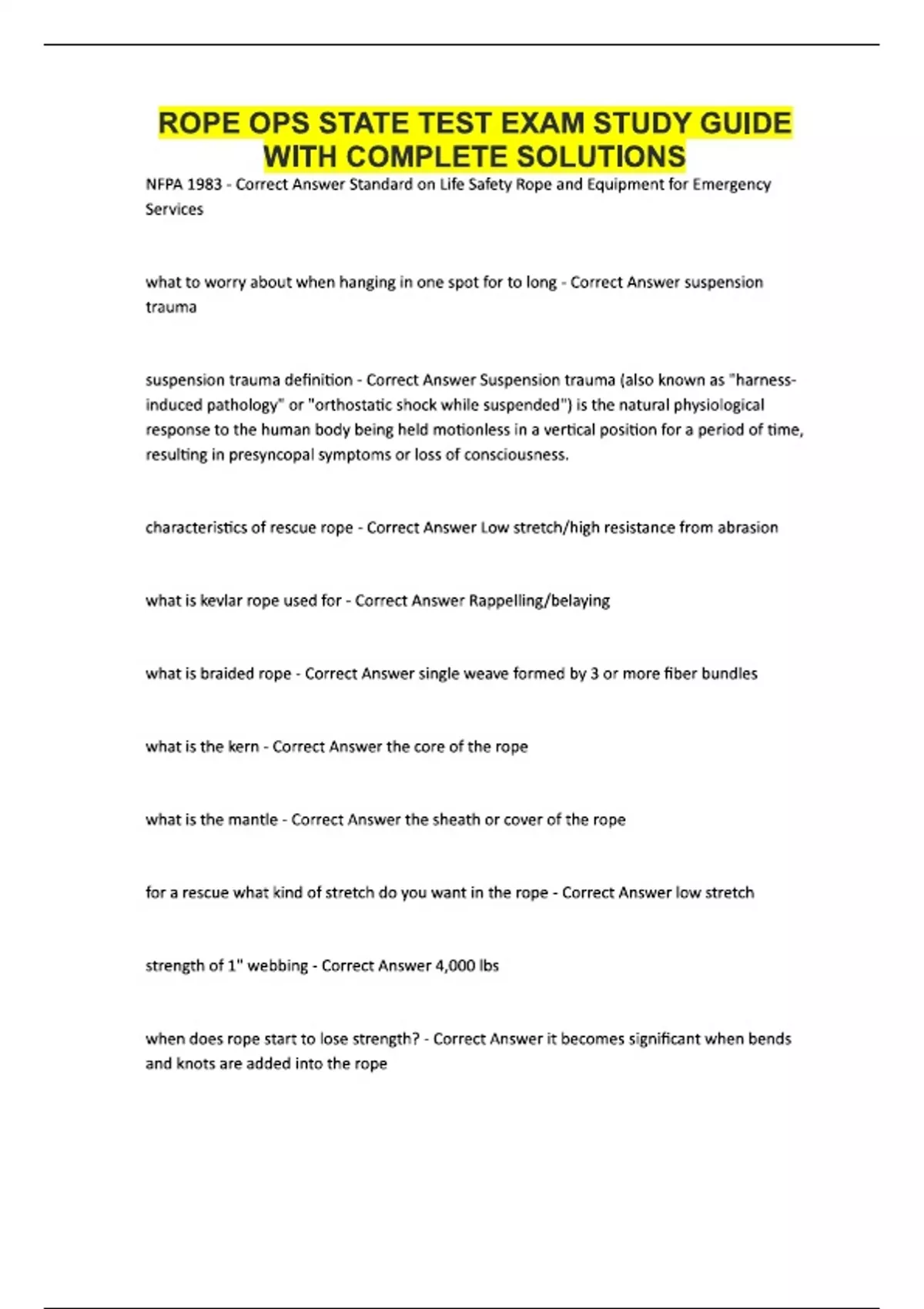 Interview Rope Test ROPE OPS STATE TEST EXAM STUDY GUIDE WITH COMPLETE SOLUTIONS - Rope ops ...