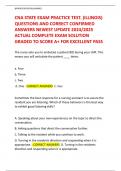 CNA STATE EXAM PRACTICE TEST&period; &lpar;ILLINOIS&rpar;  QUESTIONS AND CORRECT CONFIRMED  ANSWERS NEWEST UPDATE 2024&sol;2025  ACTUAL COMPLETE EXAM SOLUTION  GRADED TO SCORE A&plus; FOR EXCELLENT PASS 