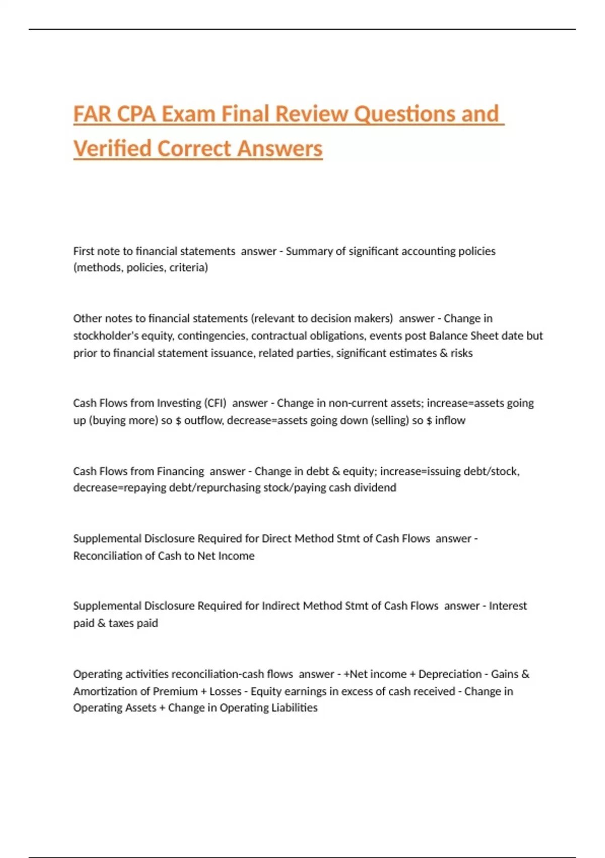 FAR CPA Exam Final Review Questions and Verified Correct Answers - CPA ...