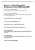 Biology 1104 Final Exam Unit 4 Questions with Correct Answers 2025