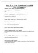 BIOL 1104 Final Exam Questions with Correct Answers