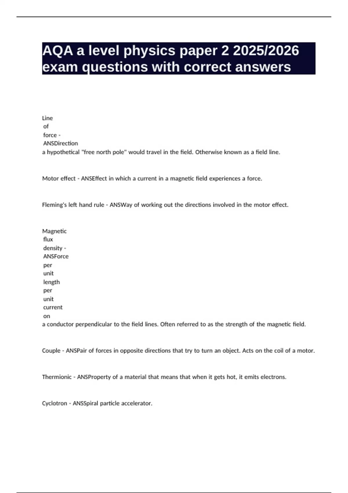 AQA a level physics paper 2 2025/2026 exam questions with correct ...