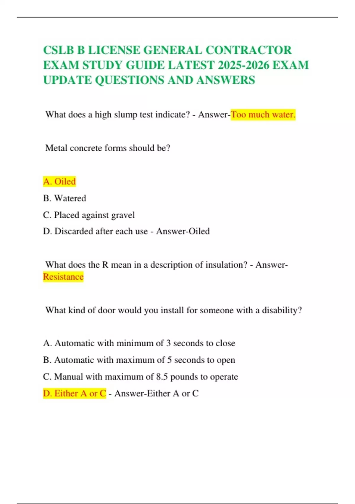 CSLB B LICENSE GENERAL CONTRACTOR EXAM STUDY GUIDE LATEST EXAM UPDATE ...
