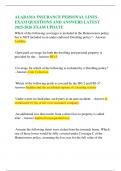 ALABAMA INSURANCE PERSONAL LINES EXAM QUESTIONS AND ANSWERS LATEST 2025-2026 EXAM UPDATE