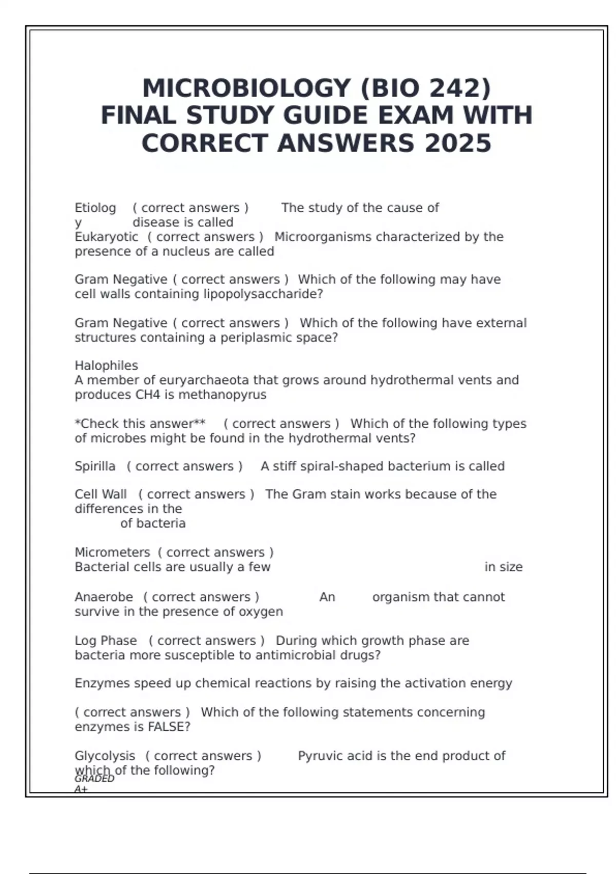 Microbiology Bio 242 Final Study Guide Exam With Correct Answers 2025