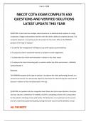 NBCOT COTA EXAM COMPLETE 650 QUESTIONS AND VERIFIED SOLUTIONS LATEST UPDATE THIS YEAR
