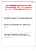 CALIFORNIA DRIVERS ED permit exam&vert; Actual exam with 100&percnt; verified questions and correct solutions &vert;guaranteed success