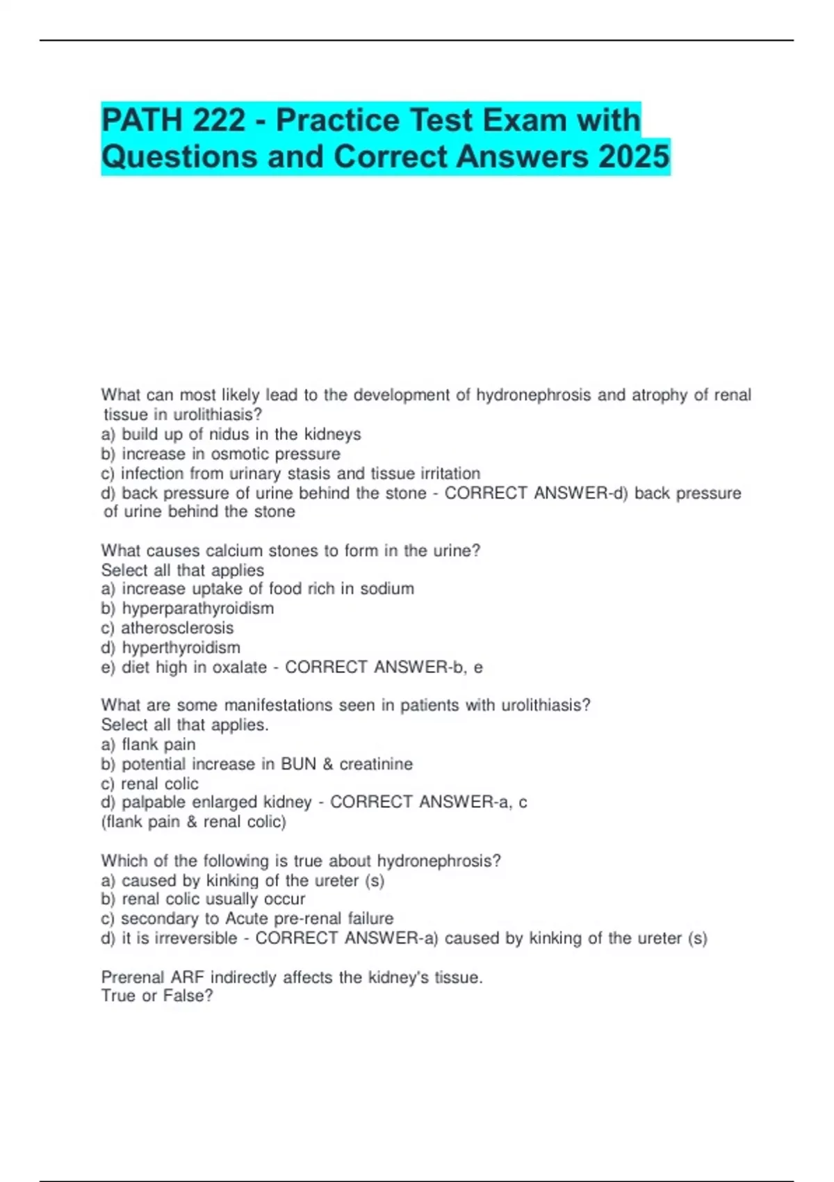 PATH 222 - Practice Test Exam with Questions and Correct Answers 2025 ...