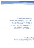Government and Economics Unit 3 Test The American Party System Questions and Complete Solutions Graaded A&plus;