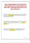 FINAL EXAM-MICHIGAN LIFE AND HEALTH&semi; Study Guide &vert;Latest Version &vert;Actual Exam With 100&percnt; Verified Questions And Correct Answers &vert;Grade A&plus;