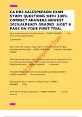 CA DRE SALESPERSON EXAM STUDY QUESTIONS WITH 100&percnt; CORRECT ANSWERS&period;NEWEST 2025&vert;ALREADY GRADED  A&vert;GET A PASS ON YOUR FIRST TRIAL