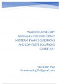 WALDEN UNIVERSITY NRNP6645 PSYCHOTHERAPY MIDTERM EXAM 2 Questions and Complete Solutions Graded A&plus;