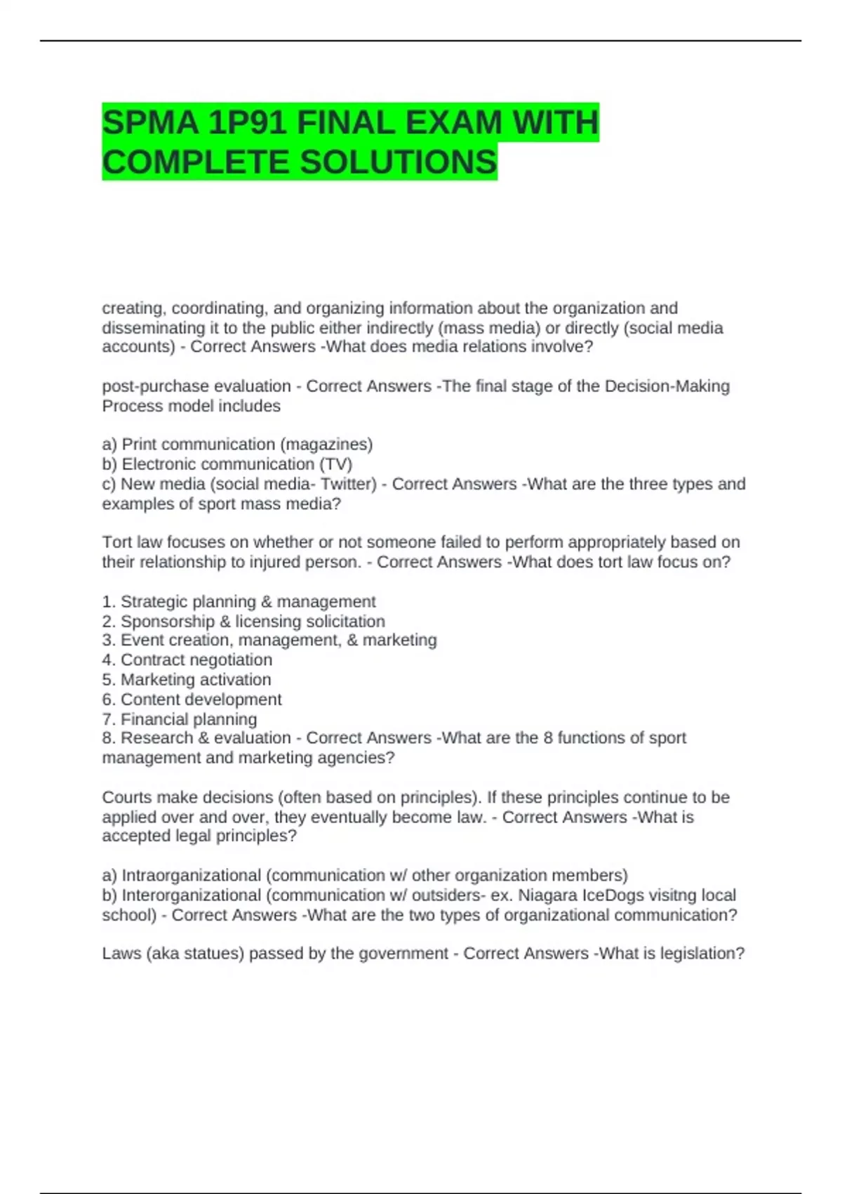 SPMA 1P91 FINAL EXAM WITH COMPLETE SOLUTIONS - SPMA - Stuvia UK