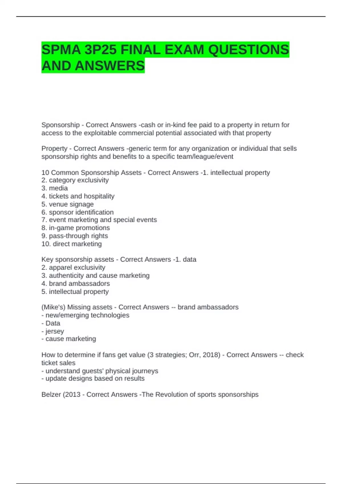 SPMA 3P25 FINAL EXAM QUESTIONS AND ANSWERS | VERIFIED - SPMA - Stuvia US