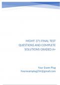 MGMT 371 Final Test Questions and Complete Solutions Graded A&plus;