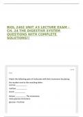 BIOL 2402 UNIT &num;3 LECTURE EXAM - CH&period; 24 THE DIGESTIVE SYSTEM QUESTIONS WITH COMPLETE SOLUTIONS&excl;&excl;
