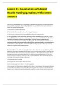 Lesson 11 Foundations of Mental Health Nursing questions with correct answers