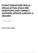 FLIGHT DISPATCHER SKILLS &ndash; ORALS ACTUAL EXAM 200 QUESTIONS AND CORRECT ANSWERS UPDATE ALREADY A GRADED