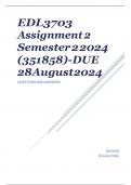EDL3703 Assignment 2 &lpar;COMPLETE ANSWERS&rpar; Semester 2 2024 &lpar;351858&rpar; - DUE 28 August 2024
