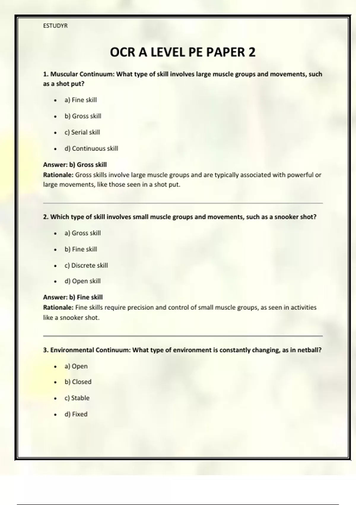 Ocr Pe Coursework Example Rugby OCR A LEVEL PE PAPER 2 2025 - OCR - Stuvia US