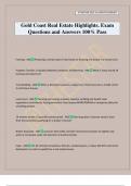 Gold Coast Real Estate Highlights&period; Exam Questions and Answers 100&percnt; Pass
