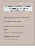 HOSPITALIZED INDIVIDUAL&sol;PATIENT CARE EXAM QUESTIONS AND ANSWERS 100&percnt; PASS