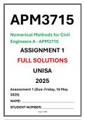 APM3715 Assignment 1 Complete Solutions UNISA 2025 Numerical Methods for Civil Engineers A - APM3715 Due date 16 May 2025 
