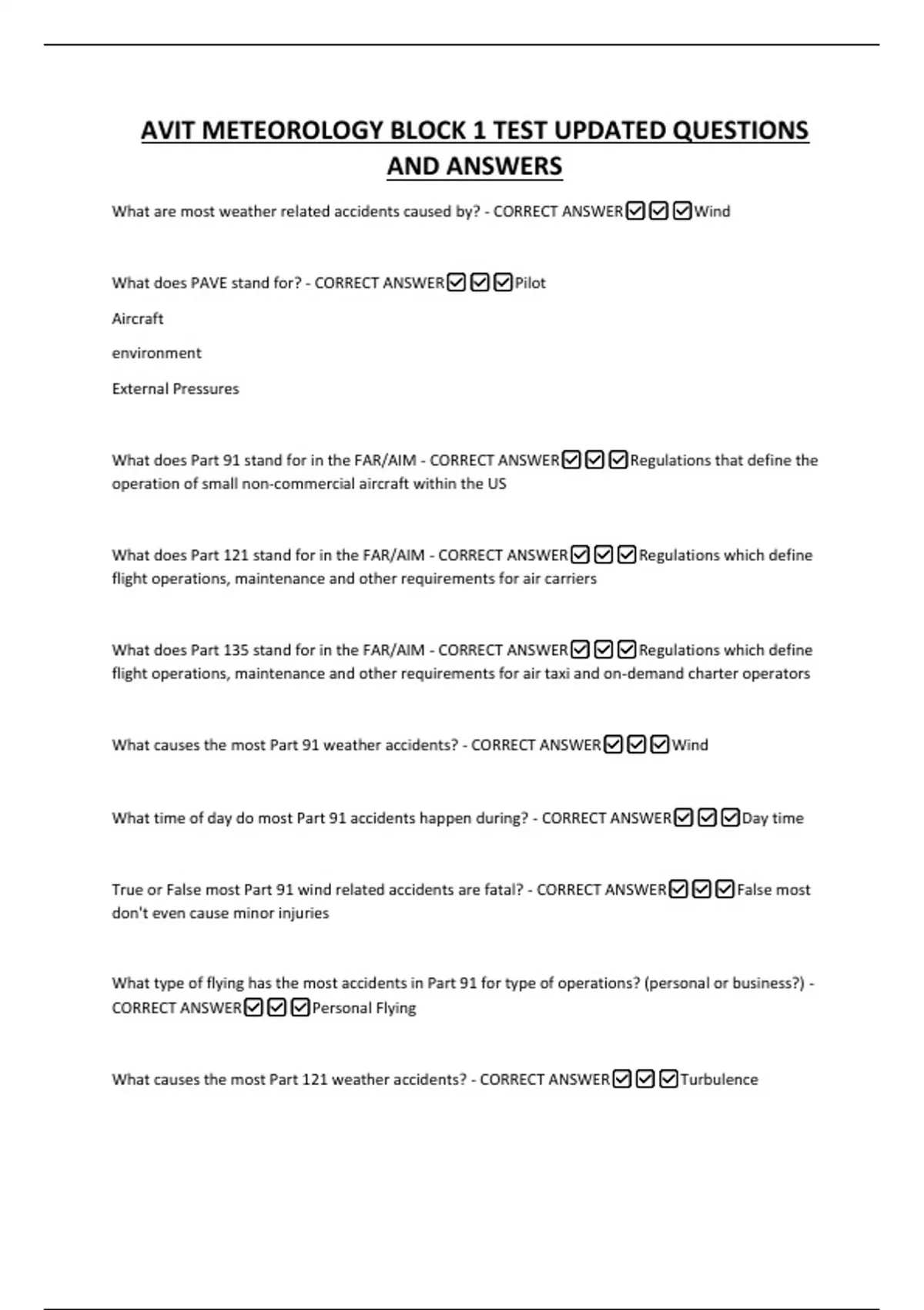 AVIT METEOROLOGY BLOCK 1 TEST UPDATED QUESTIONS AND ANSWERS - AVIT ...