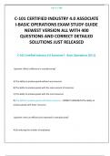 C-101 CERTIFIED INDUSTRY 4&period;0 ASSOCIATE I-BASIC OPERATIONS EXAM STUDY GUIDE NEWEST VERSION ALL WITH 400 QUESTIONS AND CORRECT DETAILED SOLUTIONS JUST RELEASED
