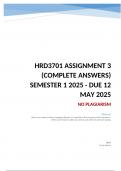 HRD3701 ASSIGNMENT 3 &lpar;COMPLETE ANSWERS&rpar; SEMESTER 1 2025 - DUE 12 MAY 2025