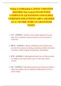 Vision Certification LATEST UPDATED 2025&sol;2026 Test Latest EXAM WITH COMPLETE QUESTIONS AND SUREE VERIFIED SOLUITIONS 100&percnt; GRADED AT A&plus; SCORE SURE GUARANTEED PASS&excl;&excl;