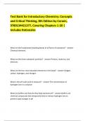 Test Bank for Introductory Chemistry&colon; Concepts  and Critical Thinking&comma; 8th Edition by Corwin&comma;  9780134421377&comma; Covering Chapters 1-20 &vert;  Includes Rationales