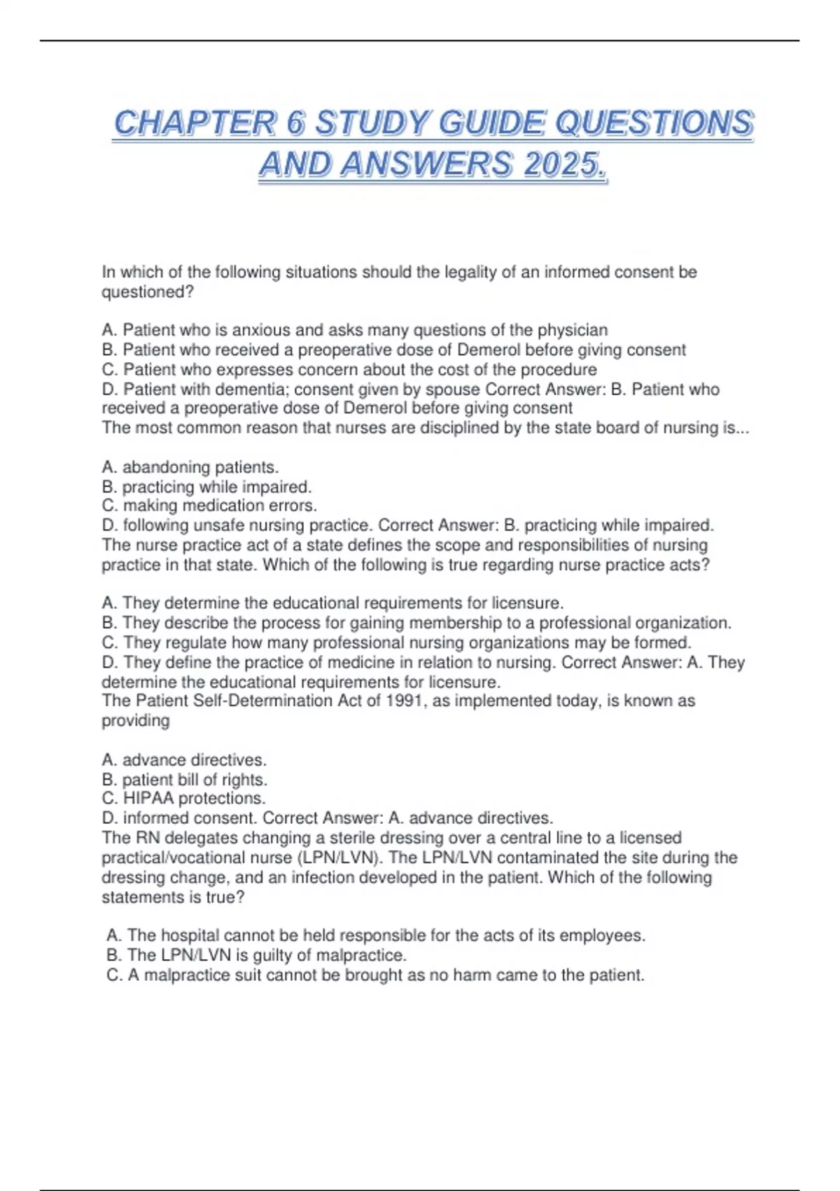 CHAPTER 6 STUDY GUIDE QUESTIONS AND ANSWERS 2025. - EASY - Stuvia US