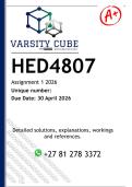 HED4807 Assignment 1 &lpar;ANSWERS&rpar; 2026 - DISTINCTION GUARANTEED