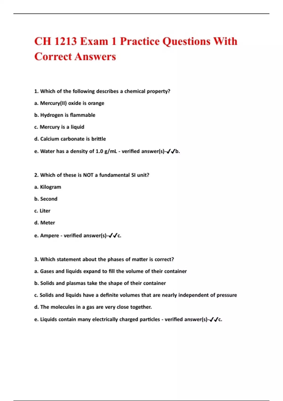 CH 1213 Exam 1 Practice Questions With Correct Answers - CH 1213 ...