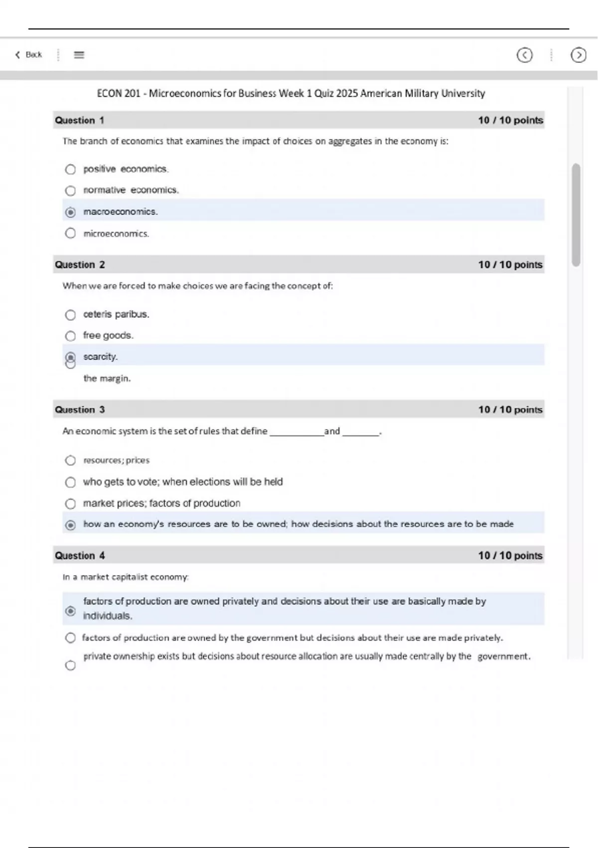 ECON 201 - Microeconomics for Business Week 1 Quiz 2025 American ...